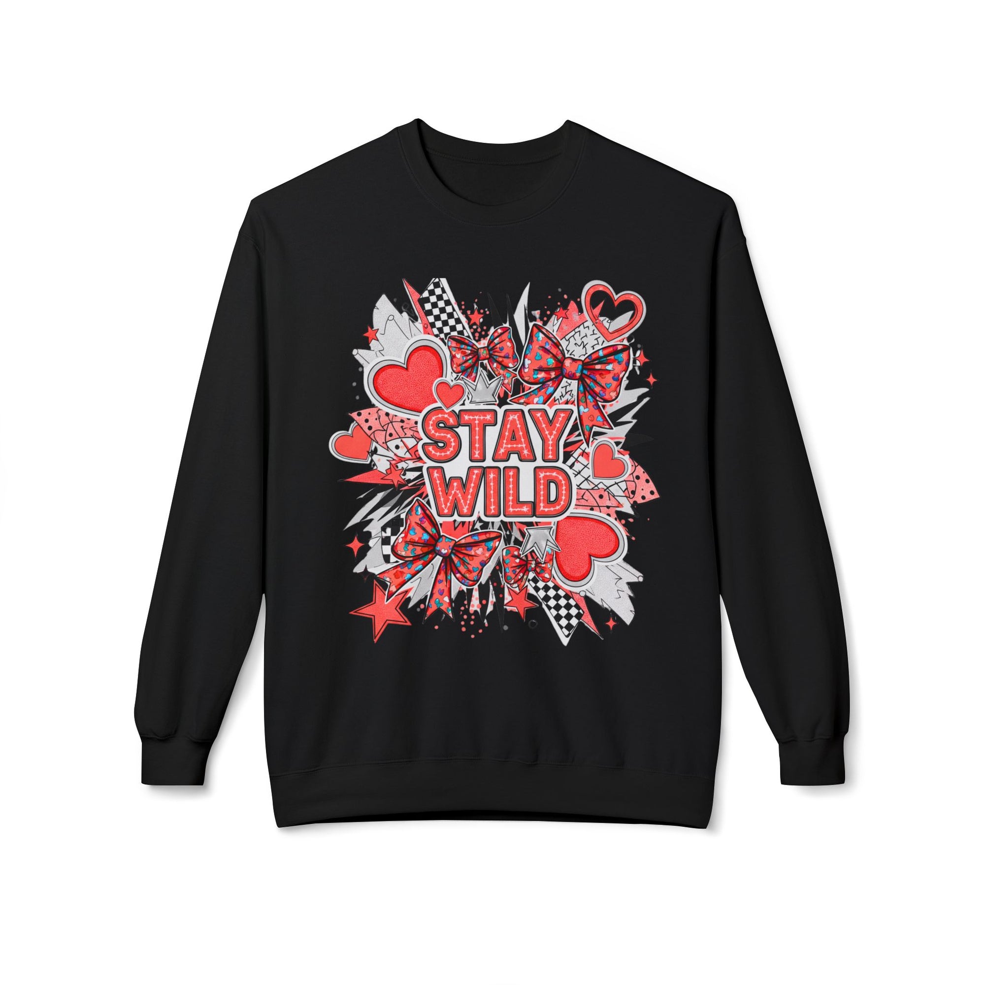 Stay Wild Red Graphic Unisex Midweight Softstyle Fleece Crewneck Sweatshirt