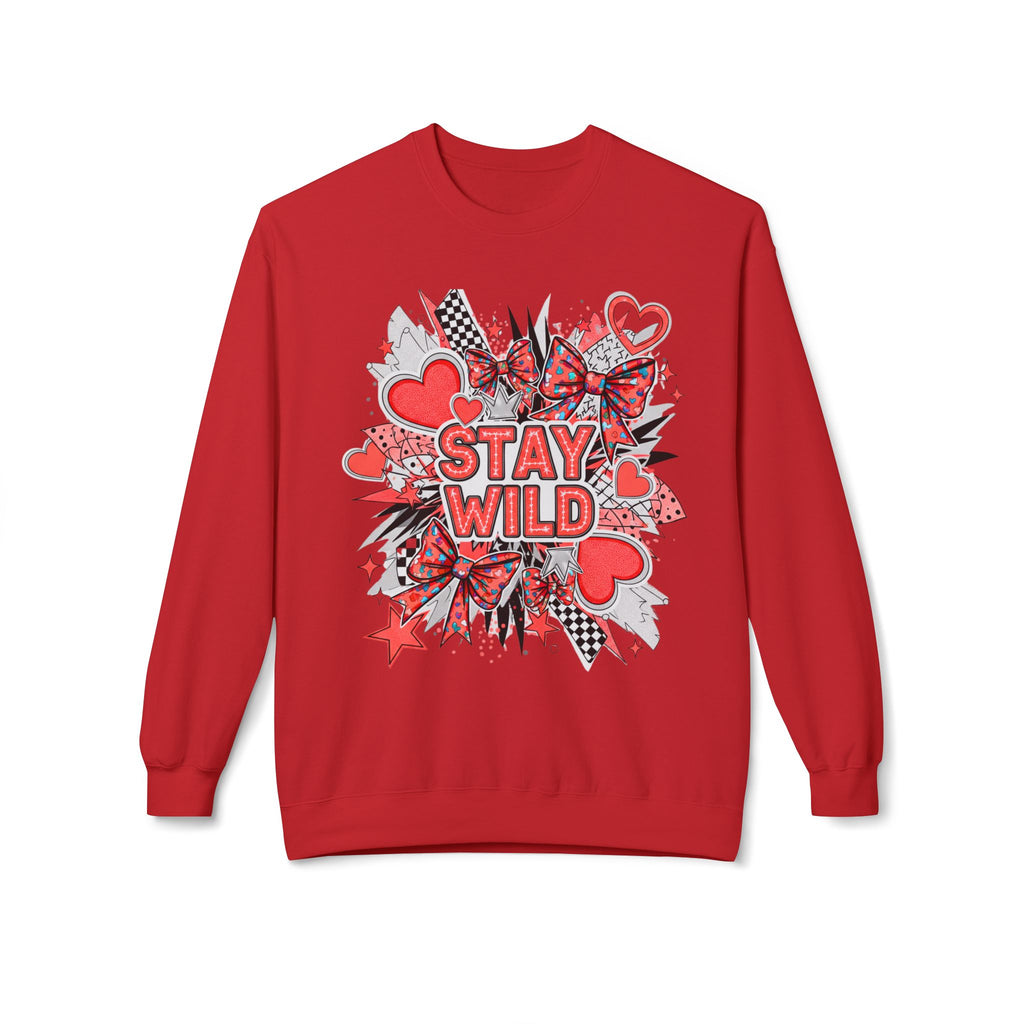 Stay Wild Red Graphic Unisex Midweight Softstyle Fleece Crewneck Sweatshirt