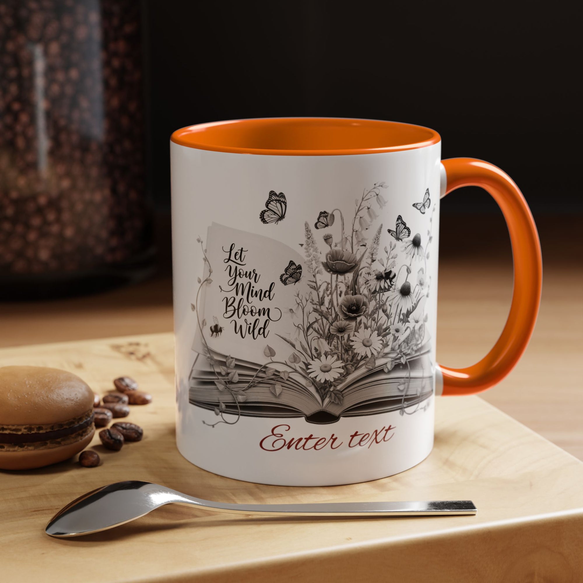 Personalized Mug with Name, Custom Text | Floral Inspiration Coffee Mug, Motivational Gift for Writers, Black-Handled Mug, Home Office Decor, Encouragement Quote Mug