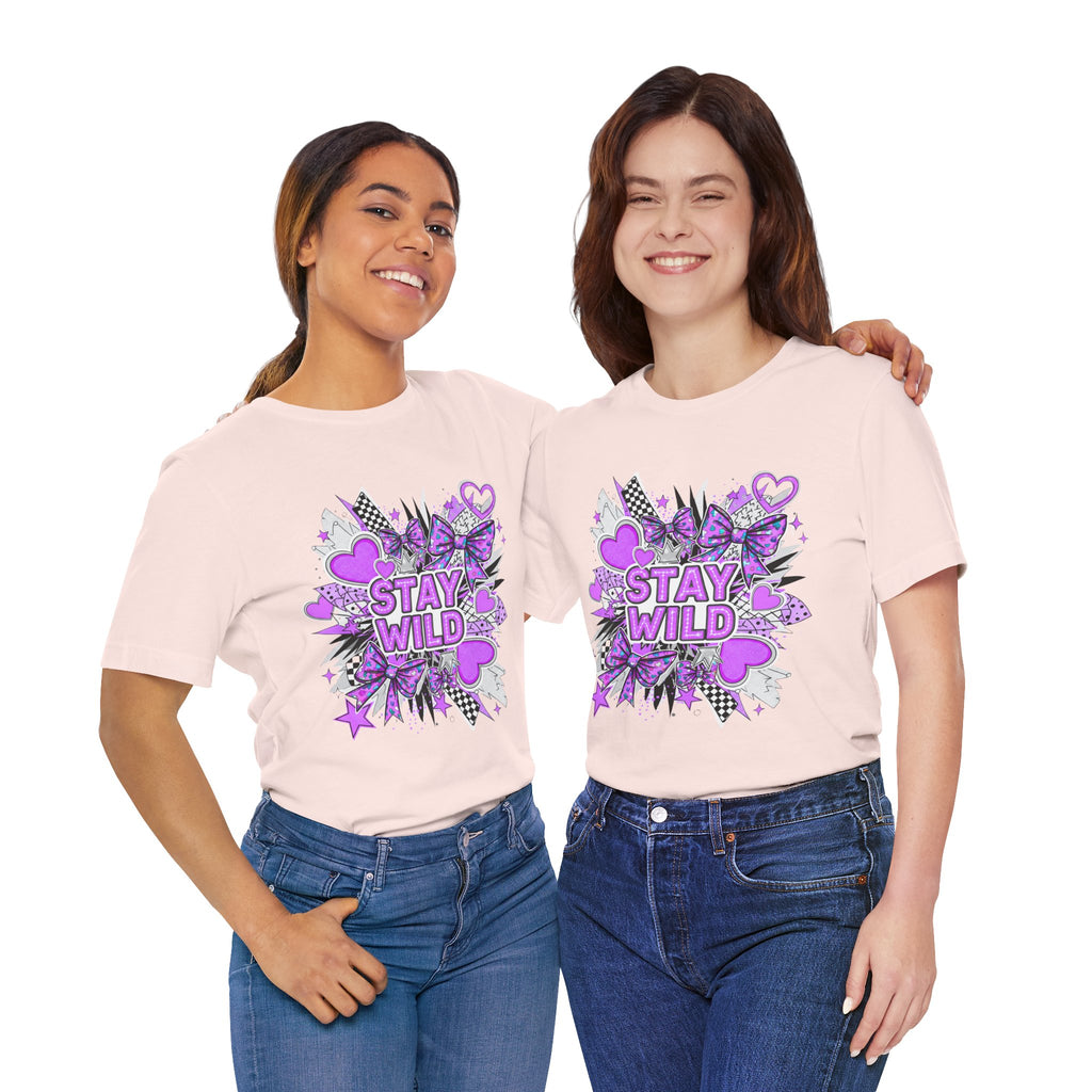 Stay Wild Graphic Tee Purple for Trendsetters, Cool Casual Wear, Gift for Her, Festival Outfit
