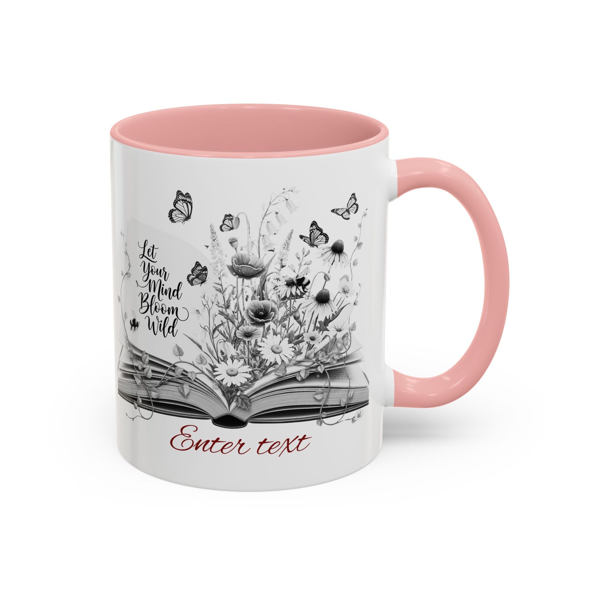 Personalized Mug with Name, Custom Text | Floral Inspiration Coffee Mug, Motivational Gift for Writers, Black-Handled Mug, Home Office Decor, Encouragement Quote Mug