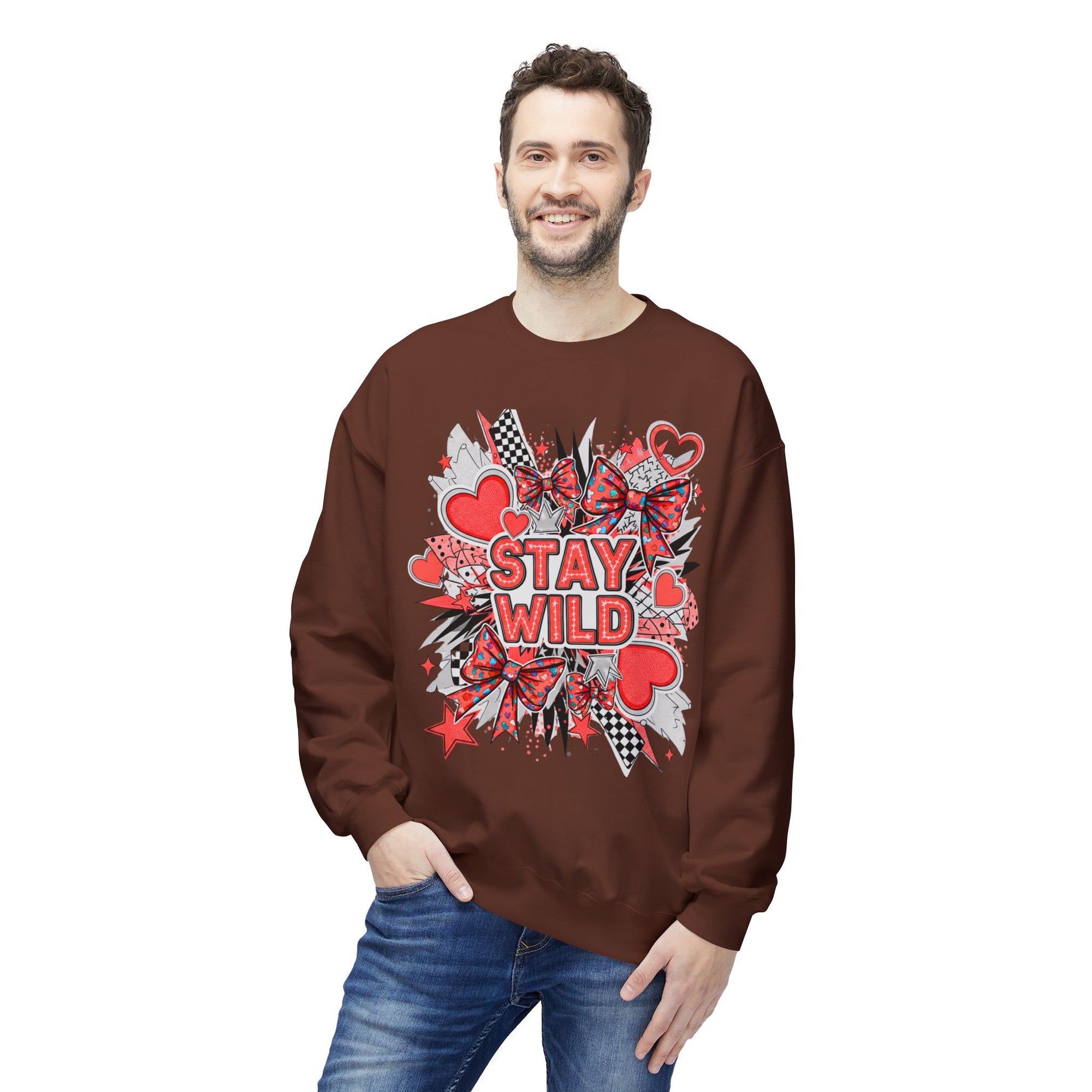 Stay Wild Red Graphic Unisex Midweight Softstyle Fleece Crewneck Sweatshirt