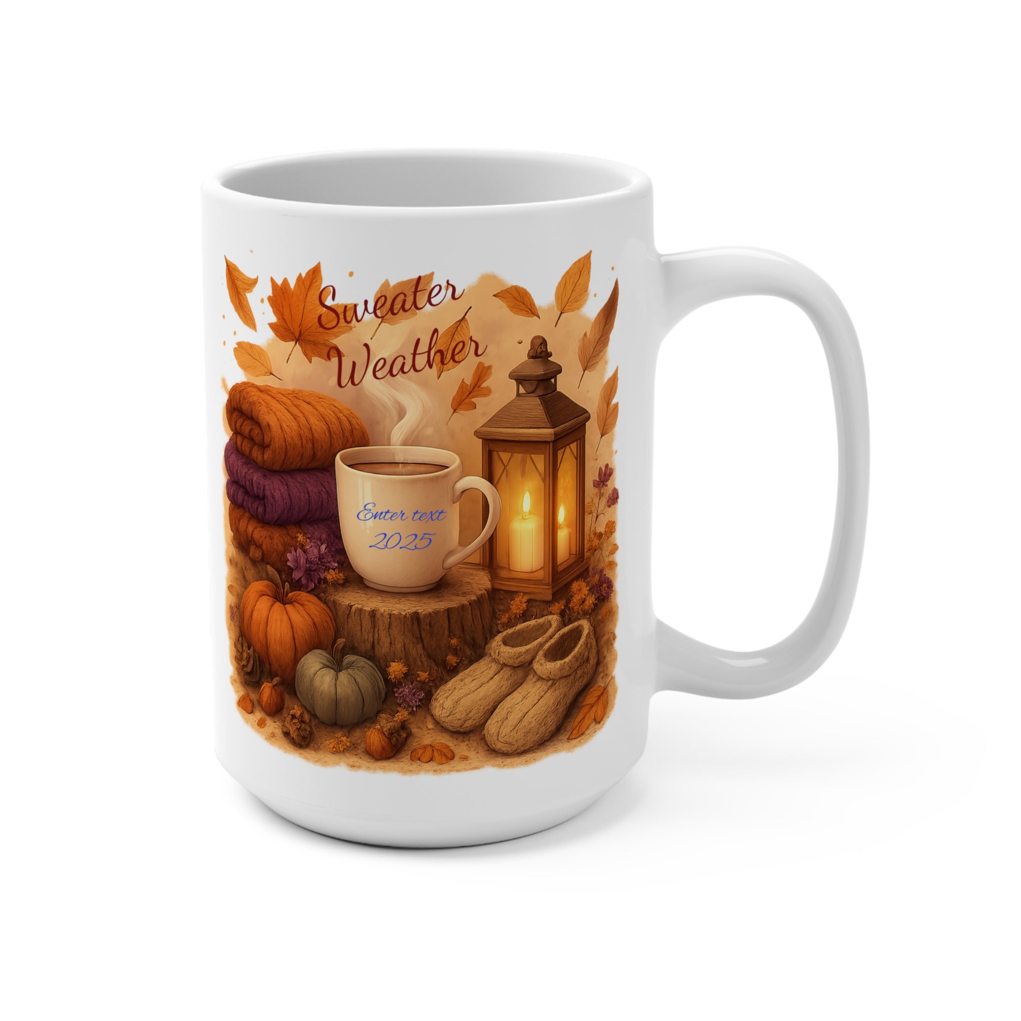 Personalized Mug with Name, Custom Text Coffee Cup, Unique Gift for Her, Mother's Day, Birthday Present, Cute Flower & Butterfly Mug, Autumn Sweater Weather Mug