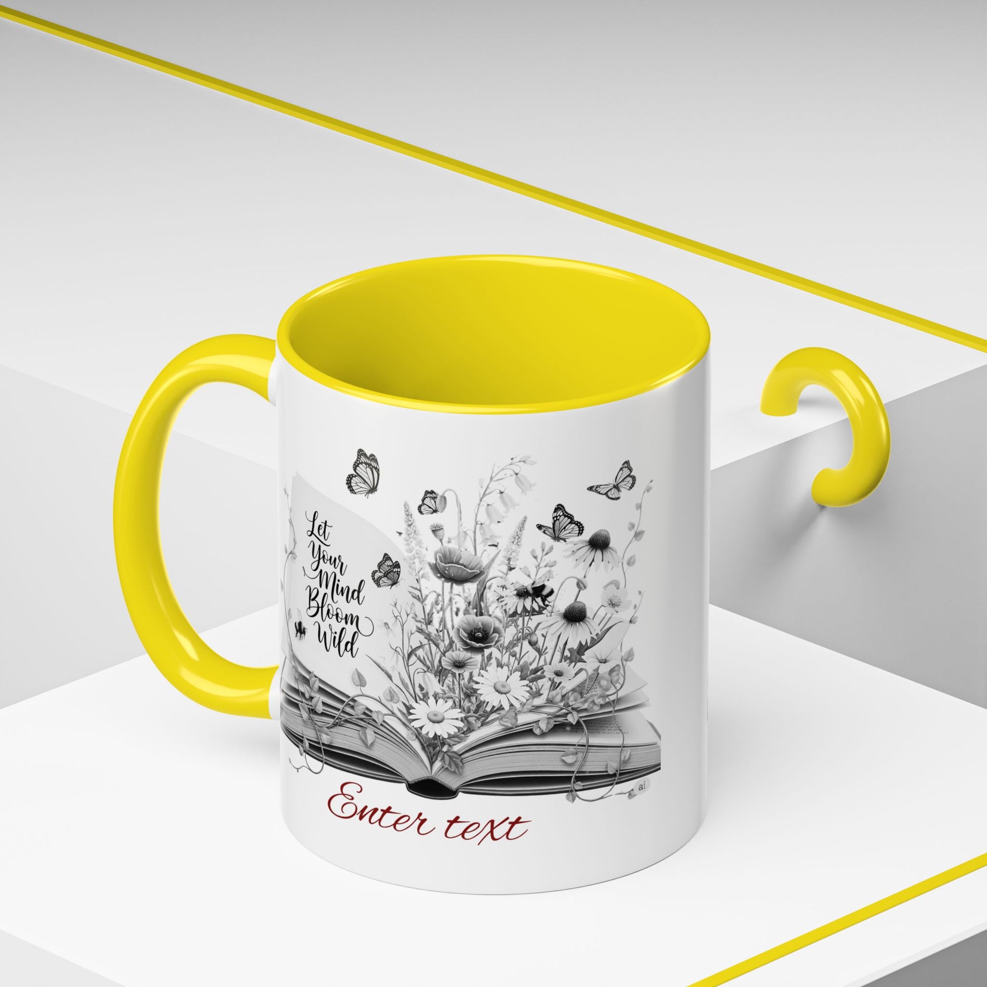 Personalized Mug with Name, Custom Text | Floral Inspiration Coffee Mug, Motivational Gift for Writers, Black-Handled Mug, Home Office Decor, Encouragement Quote Mug