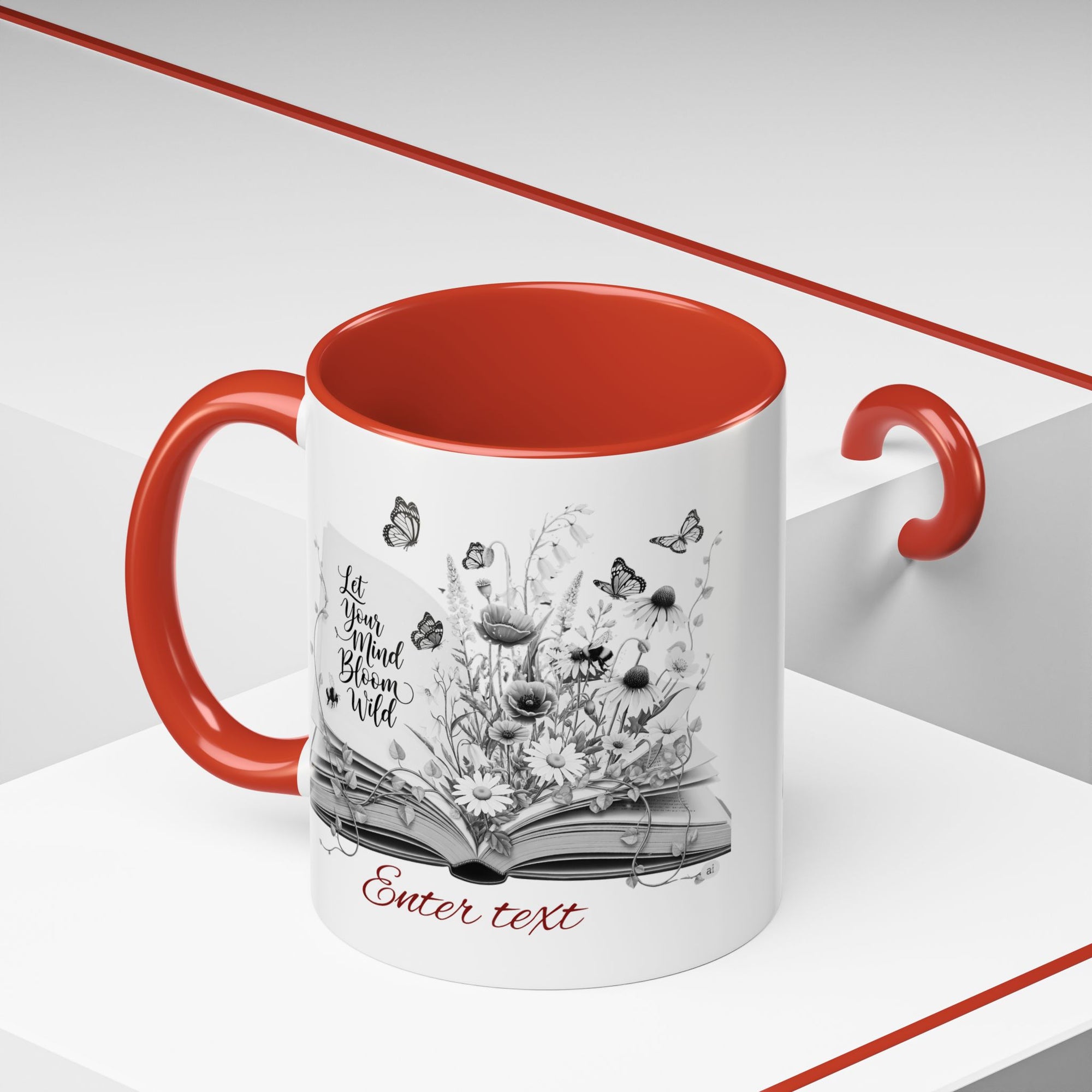 Personalized Mug with Name, Custom Text | Floral Inspiration Coffee Mug, Motivational Gift for Writers, Black-Handled Mug, Home Office Decor, Encouragement Quote Mug