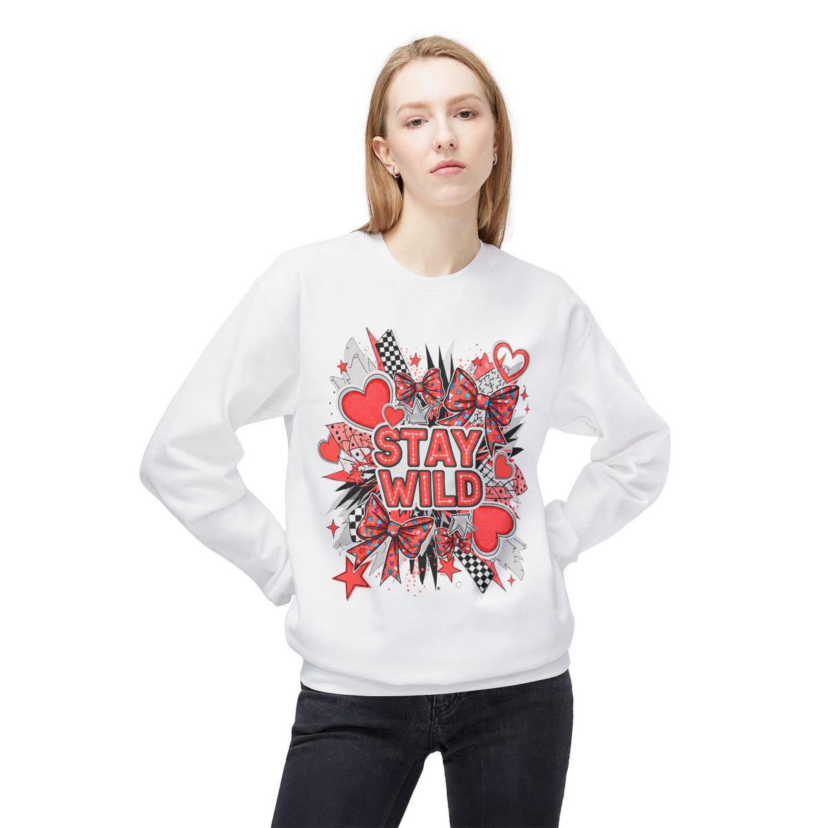 Stay Wild Red Graphic Unisex Midweight Softstyle Fleece Crewneck Sweatshirt