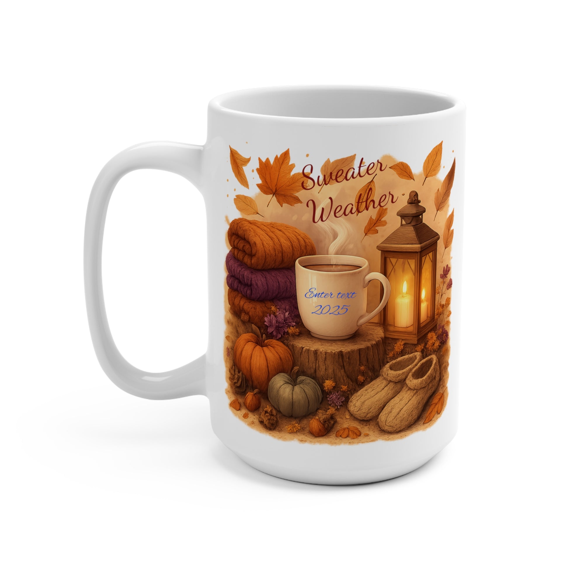 Personalized Mug with Name, Custom Text Coffee Cup, Unique Gift for Her, Mother's Day, Birthday Present, Cute Flower & Butterfly Mug, Autumn Sweater Weather Mug