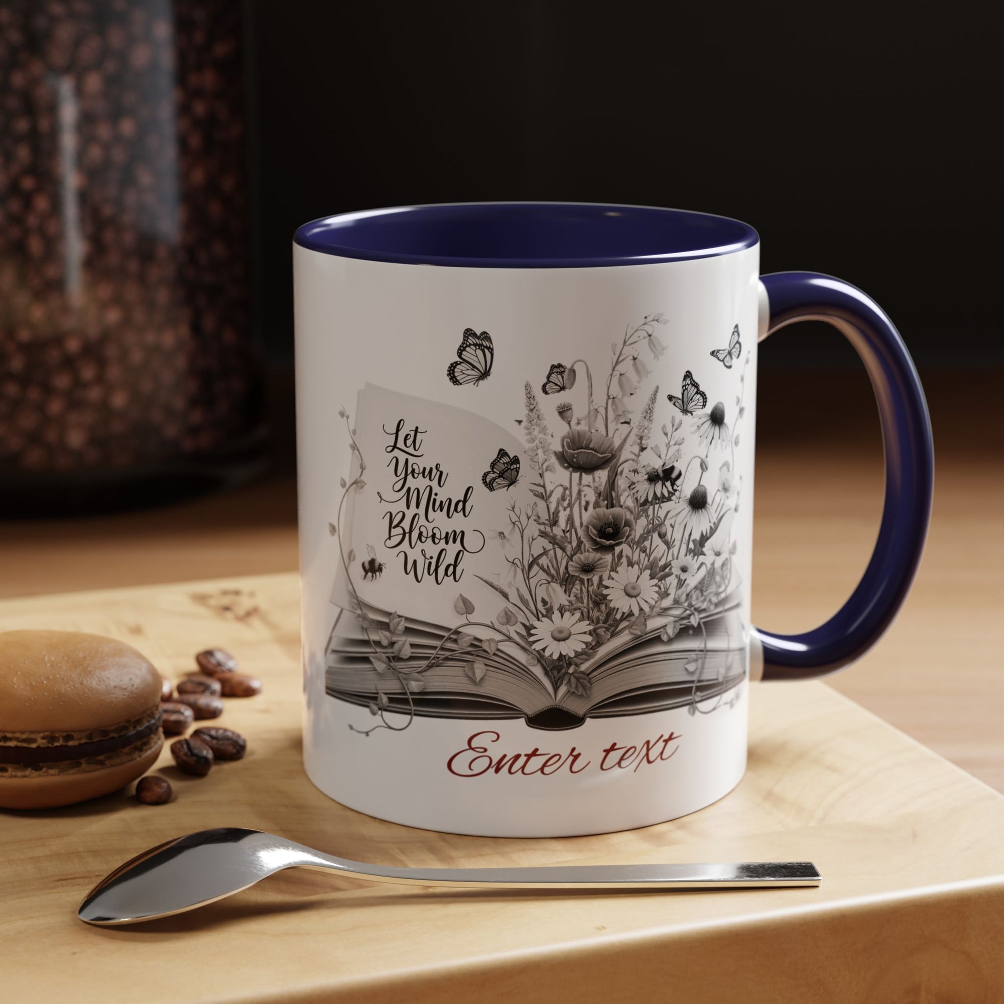 Personalized Mug with Name, Custom Text | Floral Inspiration Coffee Mug, Motivational Gift for Writers, Black-Handled Mug, Home Office Decor, Encouragement Quote Mug