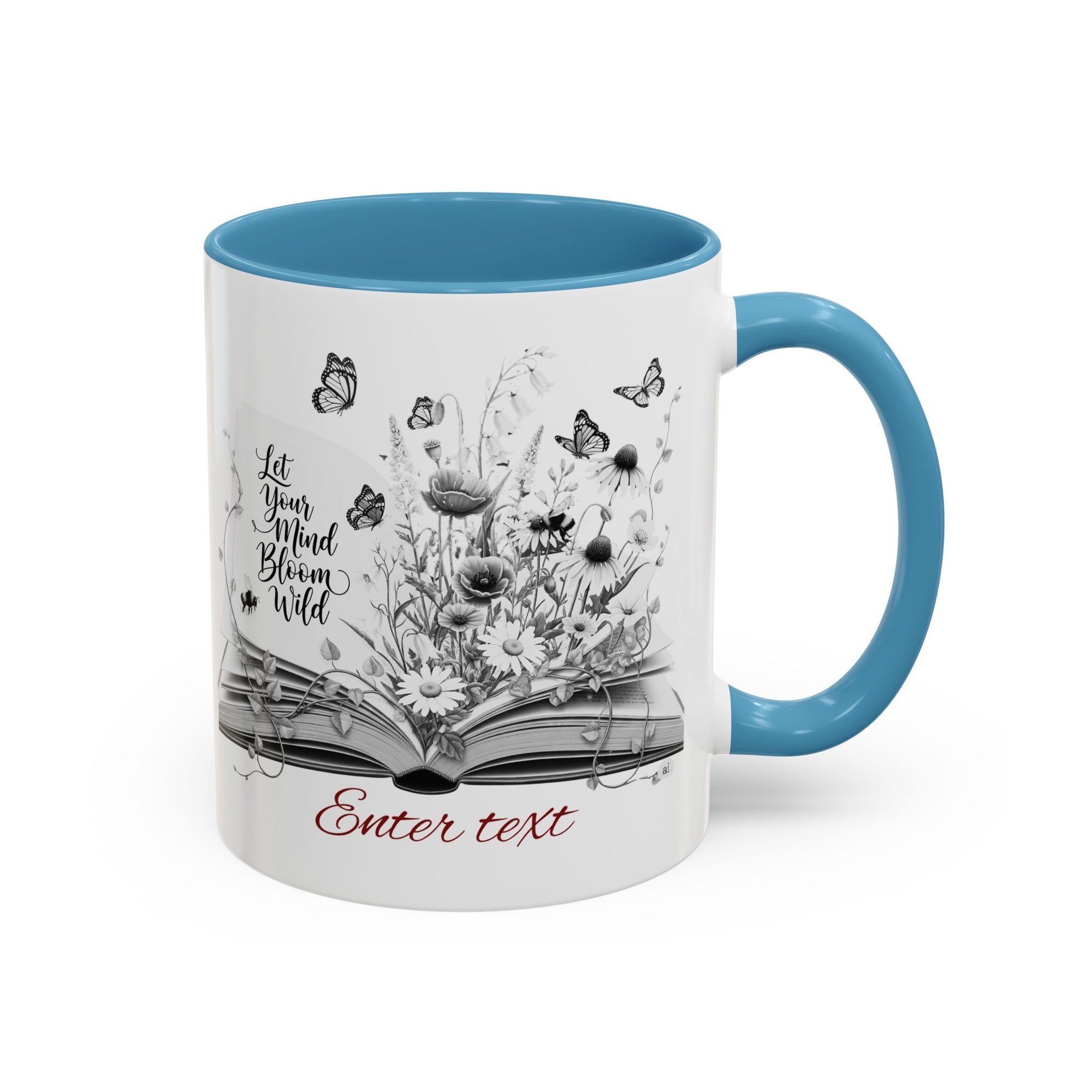 Personalized Mug with Name, Custom Text | Floral Inspiration Coffee Mug, Motivational Gift for Writers, Black-Handled Mug, Home Office Decor, Encouragement Quote Mug