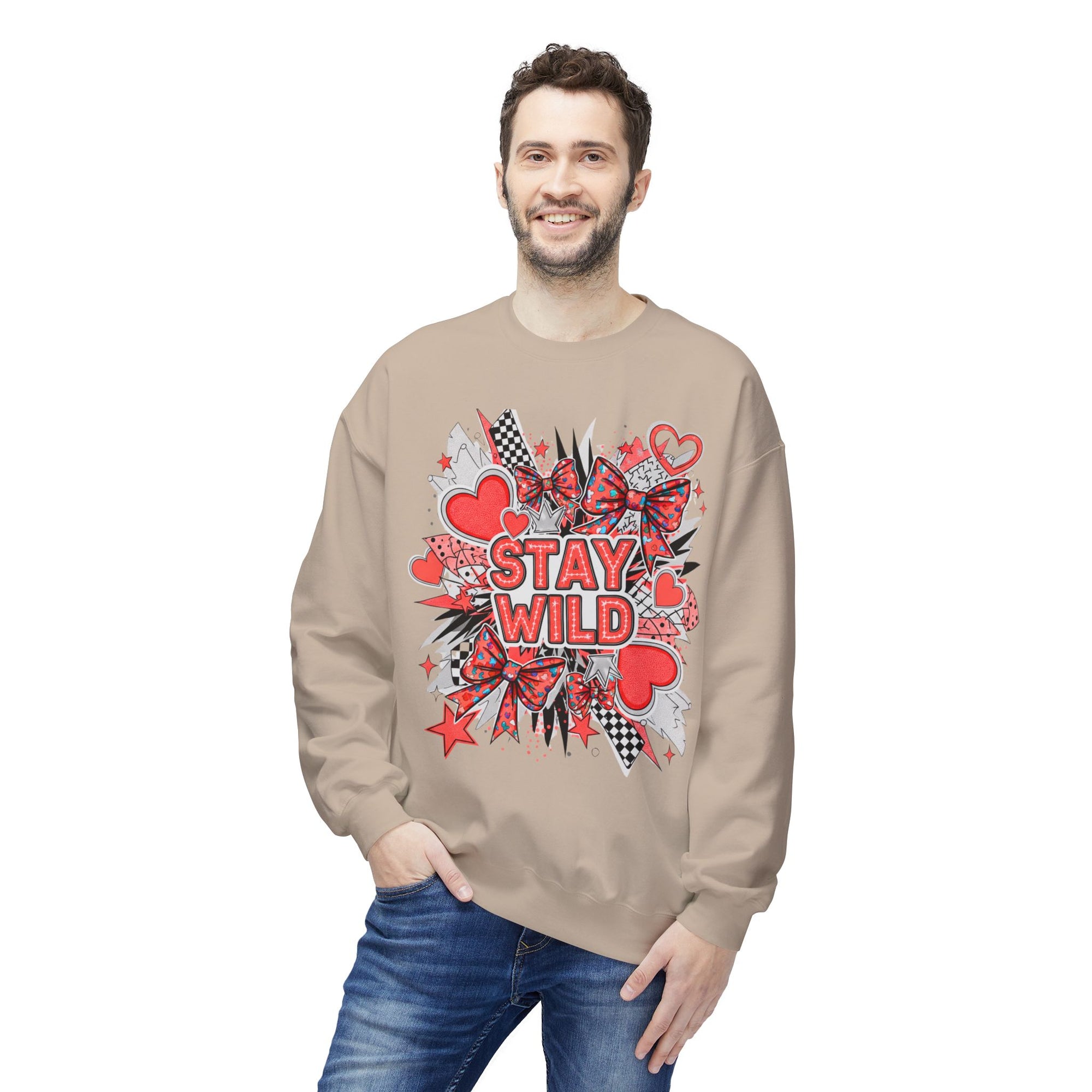 Stay Wild Red Graphic Unisex Midweight Softstyle Fleece Crewneck Sweatshirt