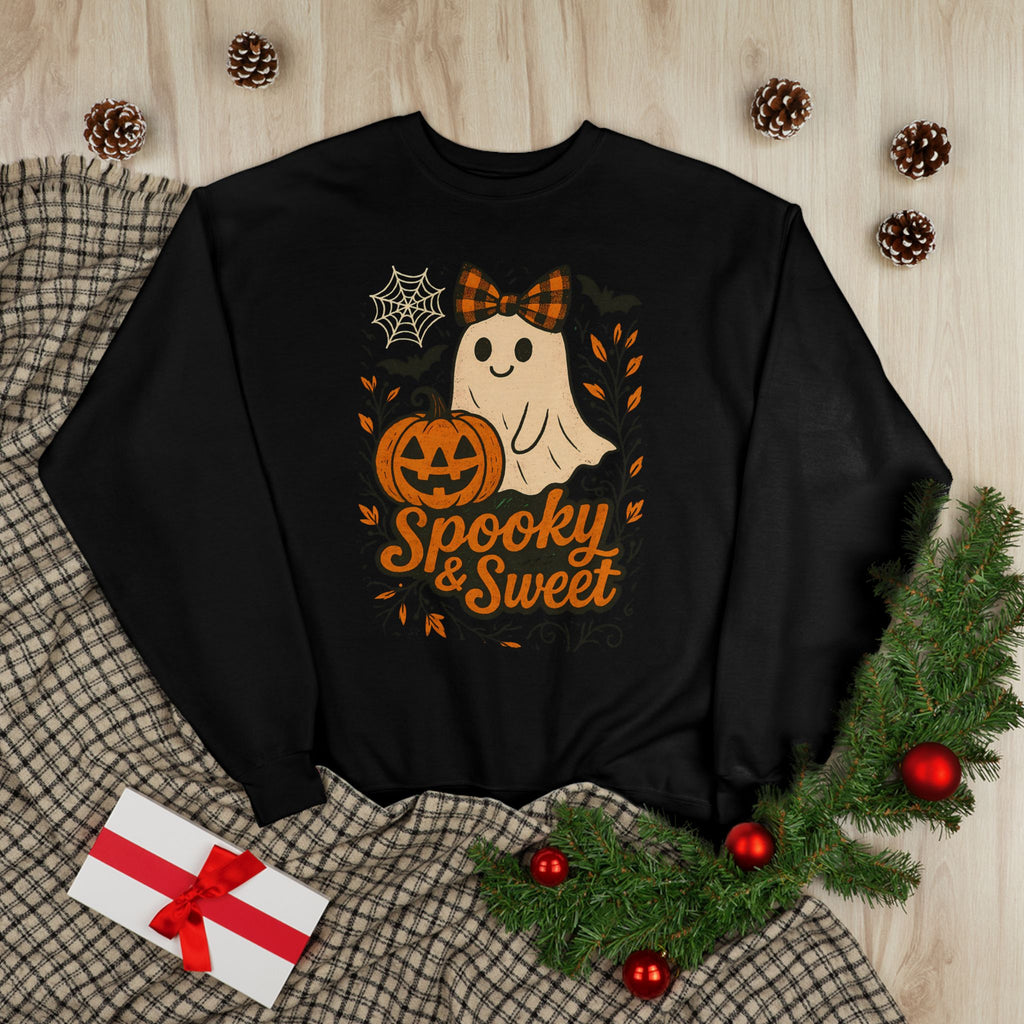 Spooky & Sweet Halloween Sweatshirt, Unisex Crewneck, Cute Ghost Design, Fall Fashion, Halloween Apparel, Casual Cozy Wear