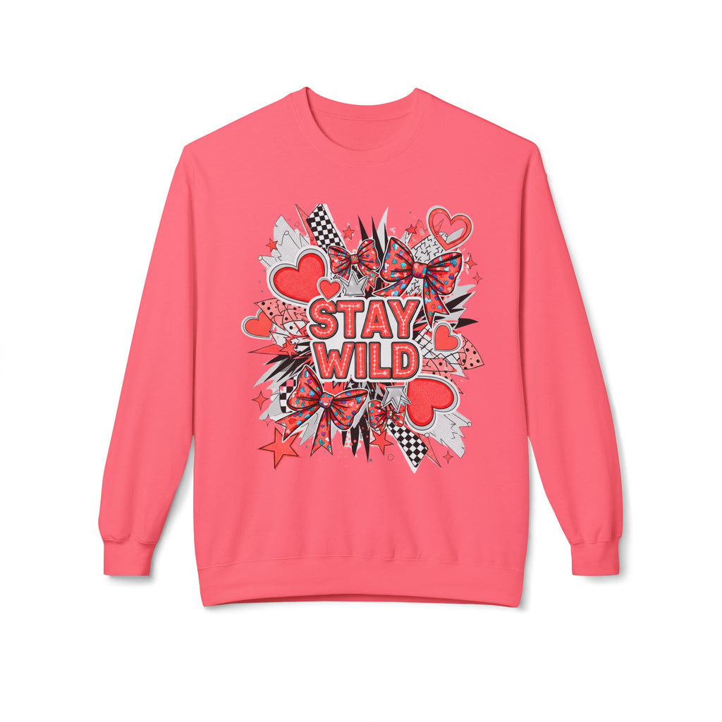 Stay Wild Red Graphic Unisex Midweight Softstyle Fleece Crewneck Sweatshirt